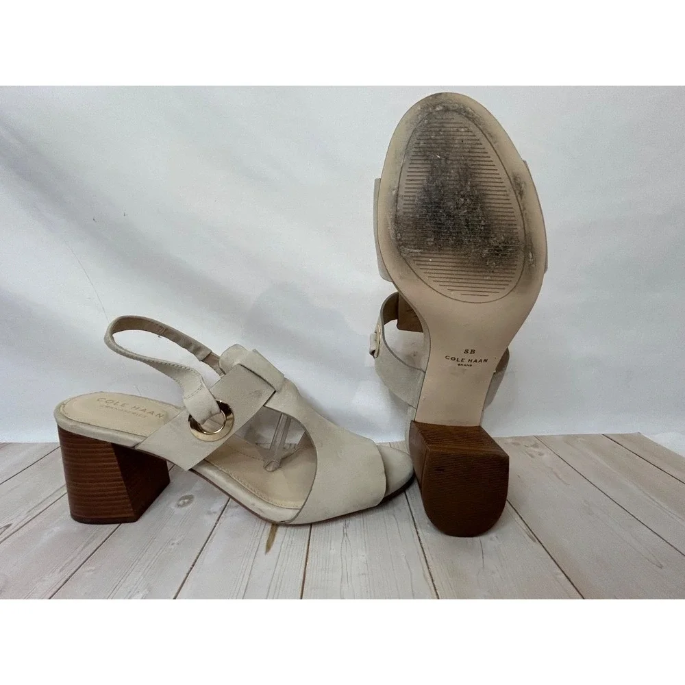 Cole Haan Sandal Heels Bone Leather Open Toe Slingback Grand Series Womens US 8M